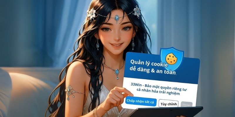 Giao diện chấp nhận cookie của 33Win giúp người dùng dễ dàng kiểm soát quyền riêng tư và cá nhân hóa trải nghiệm trực tuyến an toàn.