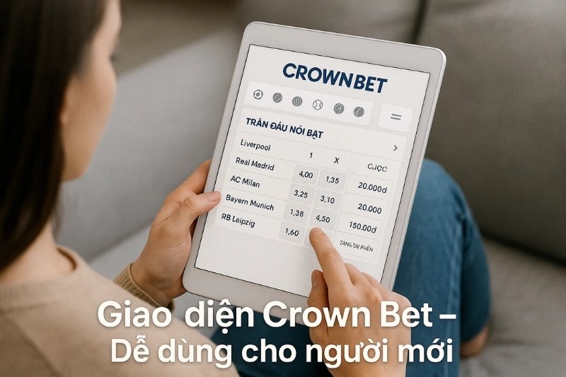 Khung giao diện gọn gàng, dễ thao tác tại sảnh Crown Bet – nơi lý tưởng cho người chơi mới nhập môn cược thể thao.