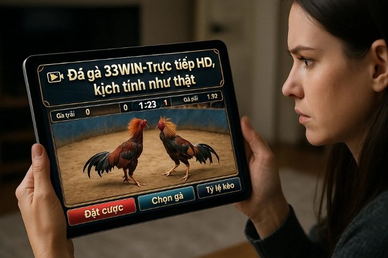 Sảnh đá gà 33WIN với hình ảnh trực tiếp full HD, mang lại cảm giác hồi hộp như đang ở trường đấu thật.