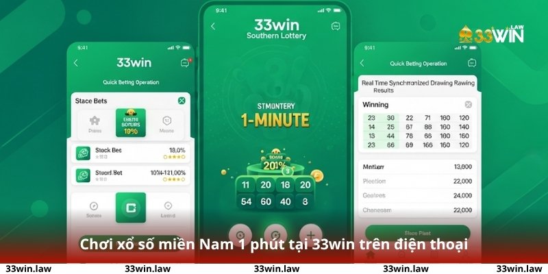 Chơi xổ số miền Nam 1 phút tại 33win trên điện thoại với thao tác đặt cược nhanh gọn, đồng bộ kết quả quay số theo thời gian thực.