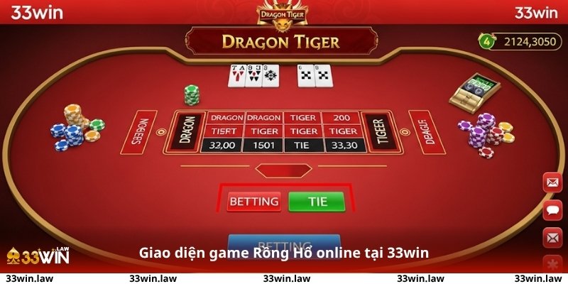 Giao diện game Rồng Hổ online tại 33win hiển thị rõ các cửa cược, lịch sử giúp hạn chế sai lầm phổ biến.