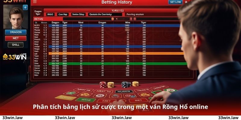 Phân tích bảng lịch sử cược trong một ván Rồng Hổ online tại 33win để quyết định đặt cửa.